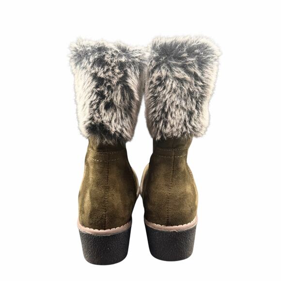 Patrizia by Spring Step Yazzie Olive Green Faux Fur Wedge Boots Size 39 US 8-8.5 - Picture 4 of 15